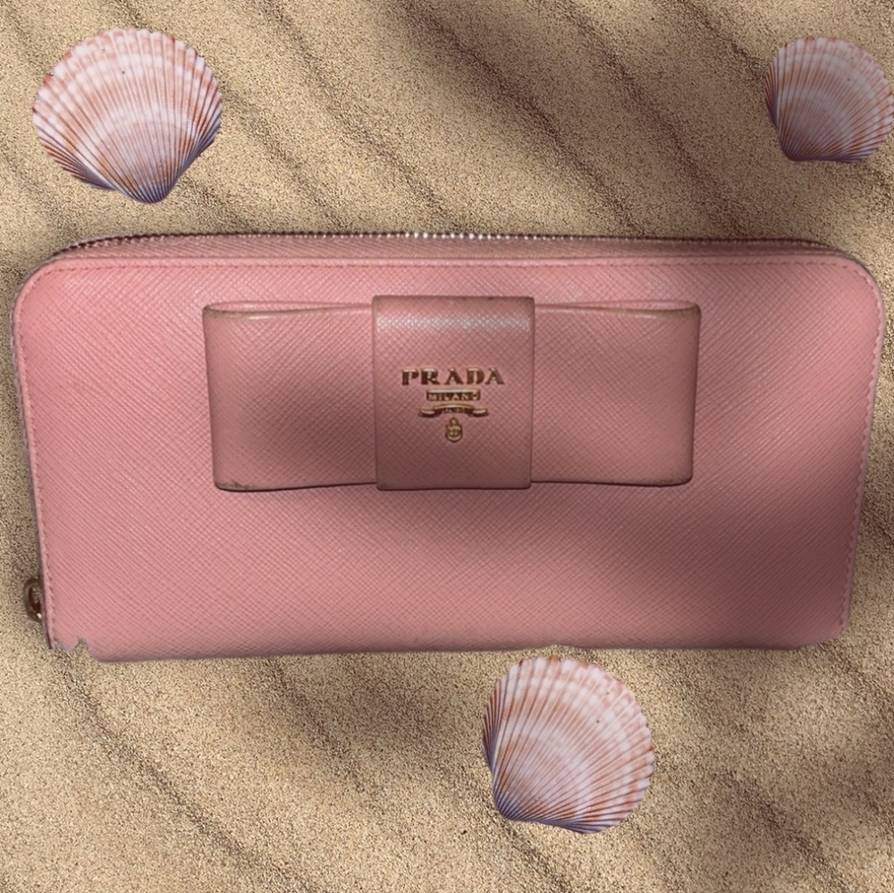 EUC Pink PRADA Fiocco Saffiano Leather Bow Wallet